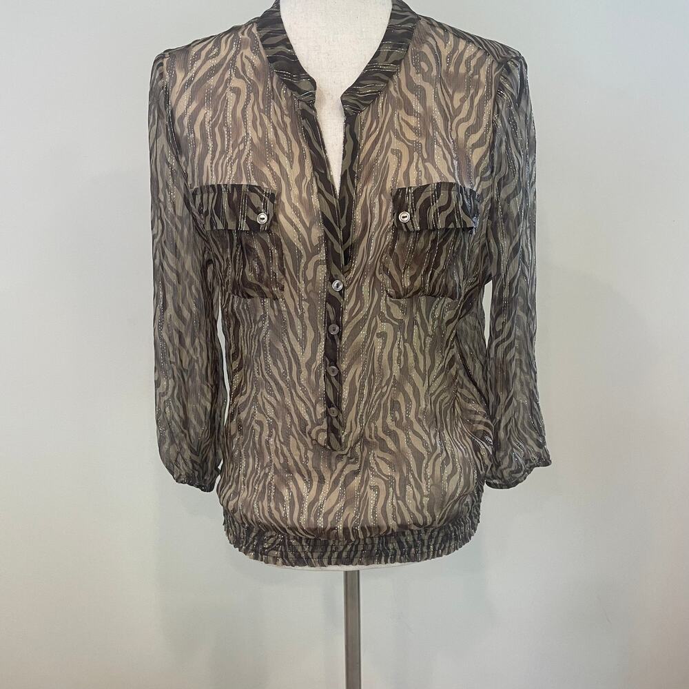 Cache Women Sheer Silk Blend Blouse Sz L
